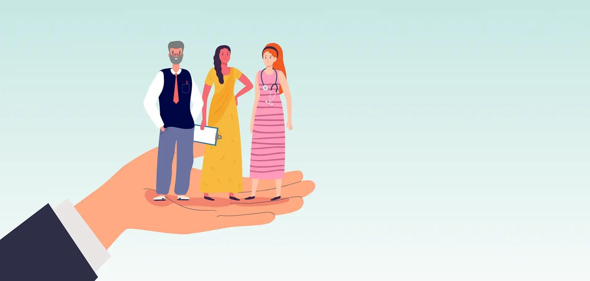 illustration of small people standing on a hand