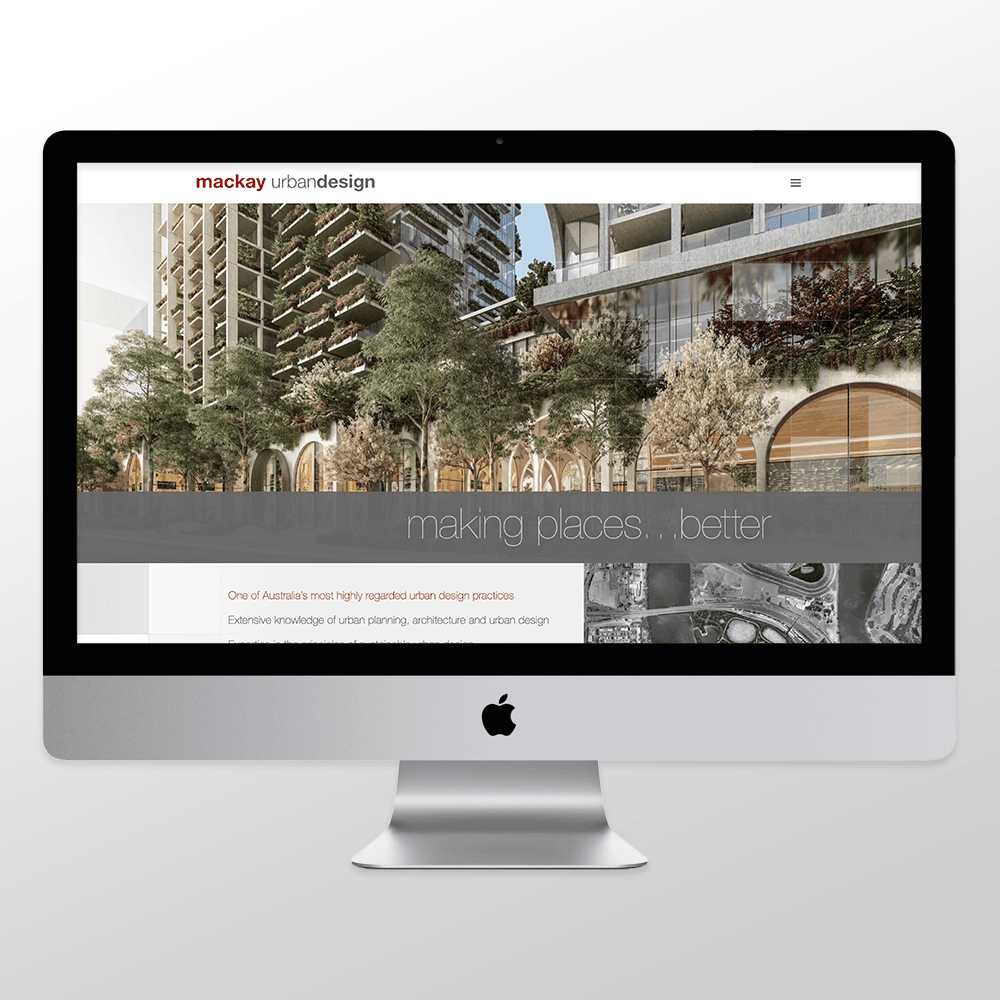 Mackay Urban Design homepage screenshot on iMac