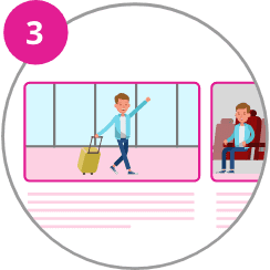 Round icon with a illustrated man travelling with his suitcase